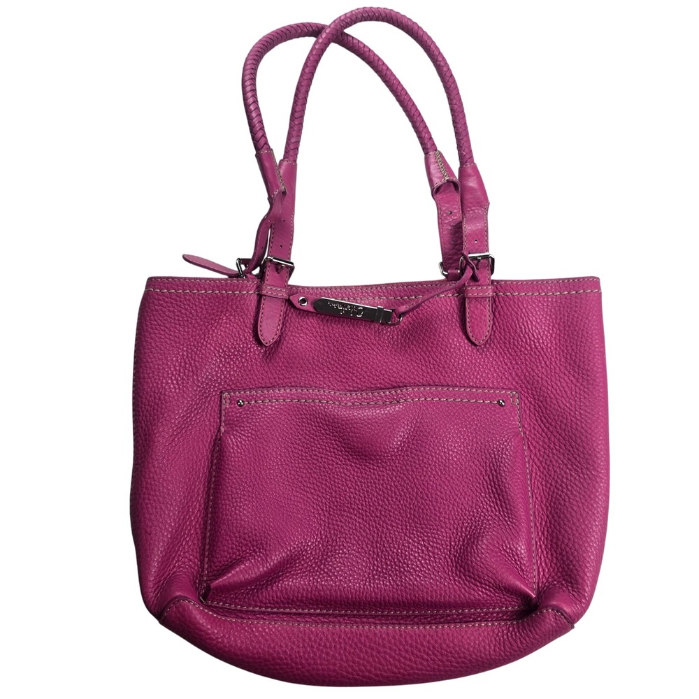 Cole Haan Pebbled Leather Tote Bag Womens Large Magenta Pink Good Braided Handle